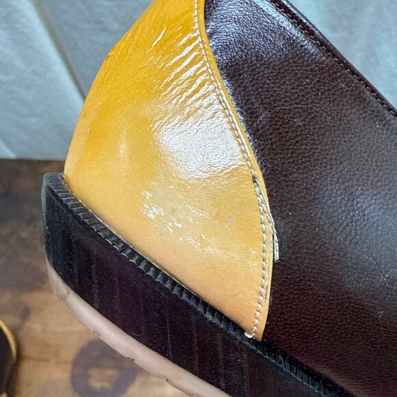 Glacée Vintage Italian Leather Women's Size 8 1/2 Lace Up Shoe Two Toned Brown - Picture 9 of 11